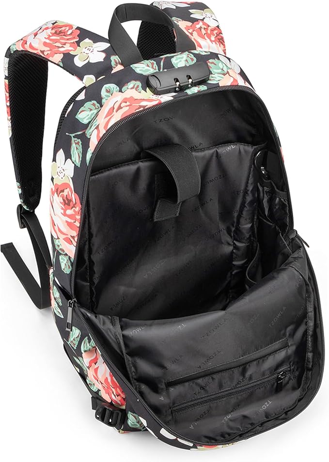 Tzowla Backpack Purse for Women with Giant Tumbler Holder Pocket, Stylish Travel Casual Daypack, Work Shopping Bag Light Weight For Men Fits 15.6 Inch Laptop Netbook- Flower