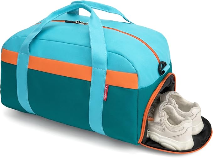 HawLander Kids Duffle Bag for Boys or Girls, Fit Sports Practice, or Overnight Travel Weekend (Blue Green)