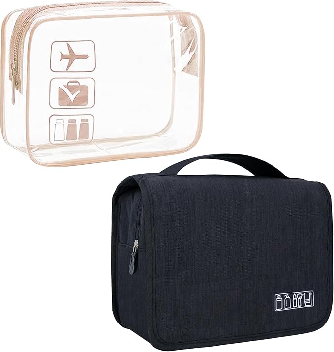 Large Capacity Toiletry Bag Travel Bag with Hanging Hook for Men and Women Waterproof Travel Cosmetic Bag Bathroom Bag,with TSA Approved Zippers Clear Travel Makeup Bag Carry-on