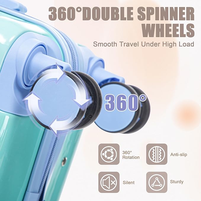 Merax Luggage Sets, Carry On Lightweight Glossy Hardshell Suitcases with Cup Holder, Spinner Wheels, Orange and Blue, 20in