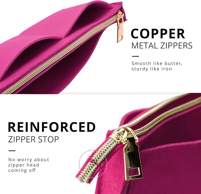 OPPOSHE Purse Organizer Insert for Handbags, Softened Felt Bag Insert Organizer for Tote, Compatible with LV, Coach, MK, Kate Spade, Goyard, Longchamp (Rosy, Small)