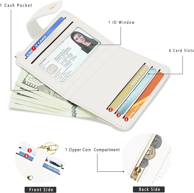 Airkit Small Wallets Woman RFID Blocking Leather Credit Card Holder - with ID Window - Card Wallets for Women - with Zipper Coin Purse - Keychain Wallet
