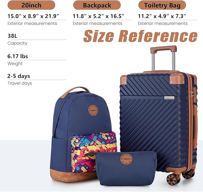 Carry On Luggage 22x14x9 Airline Approved, Hardside 20 Inch Carry on Suitcases with Wheels, Hard Shell ABS Lightweight Carry on Luggage Set, Travel Suitcase Set with TSA Lock, DarkBlue