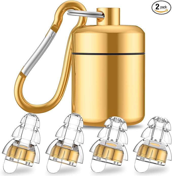 High Fidelity Concert Earplugs for Concerts Musicians, Music Festivals, Earplugs for noise reduction, 24db 2 Pairs (Gold)