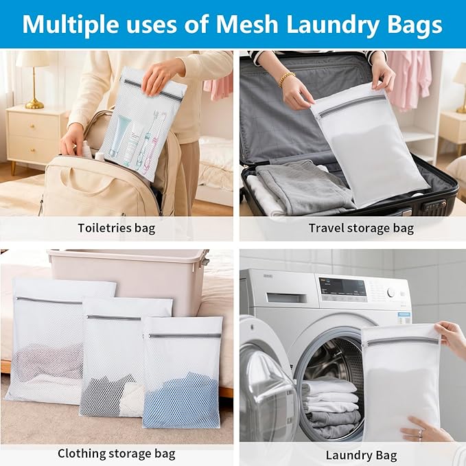 150L Laundry Bag Backpack with 3 Sizes Mesh Wash Bags and Shoulder Straps Foldable Clothes Hamper Bag with Drawstring Closure for College, Apartment, Laundromat (Sky Blue)