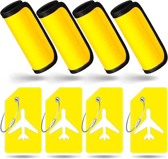 Sanwuta 8 Pcs Luggage Handle Wrap Tags Neoprene Suitcases Handle Wraps Silicone Luggage Identifiers Travel(Yellow)
