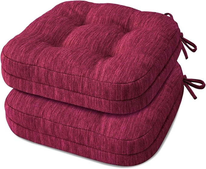 Shinnwa Kitchen Chair Cushions Set of 2, Dual-Layer Memory Foam Dining Chair Cushions, Patented Design Seat Pads with Ties, 16.5 x 16.5 x 3.5in, 2 Pack, Burgundy
