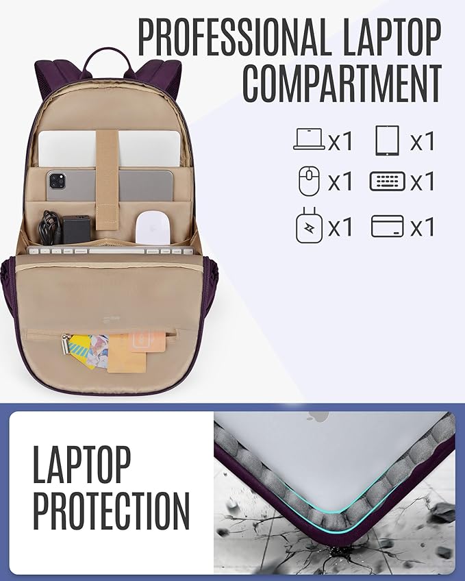 LIGHT FLIGHT Travel Laptop Backpack Women, 15.6 Inch Laptop Backpack with USB Charging Hole, Water Resistant College Bookbag, Black Computer Backpacks for Work, Grayish Pink…