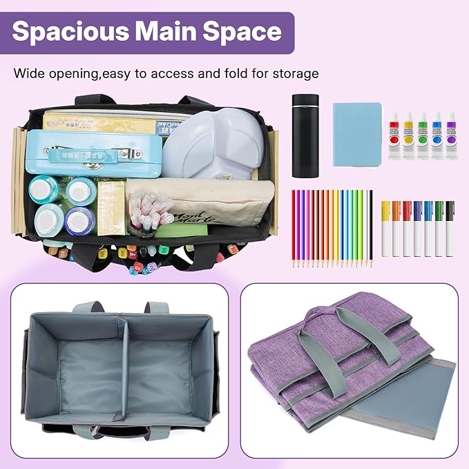 Craft Tote Bag, Art Organizer,Cleaning Supply Caddy, Carrying Bag with Handle for Multi-Purpose, Organizer Caddy for Pets (Purple)