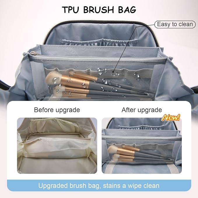 BOYATU Travel Makeup Bags for Women Cosmetic Bag: Puffy Make up Bags Set of 3 - Vegan Leather Makeup Organizer - Waterproof Large Toiletry Bag with Compartments - Travel Essentials (H-1-Black)