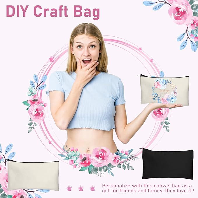 Legigo Blank Canvas Bag Zipper Pouch Makeup Bags Bulk - Multi-Purpose Canvas Pencil Pouch with Sturdy Zipper, Cosmetic Bag Travel Toiletry Bag for DIY Craft Projects, Storage (8.3 x 5 inches)
