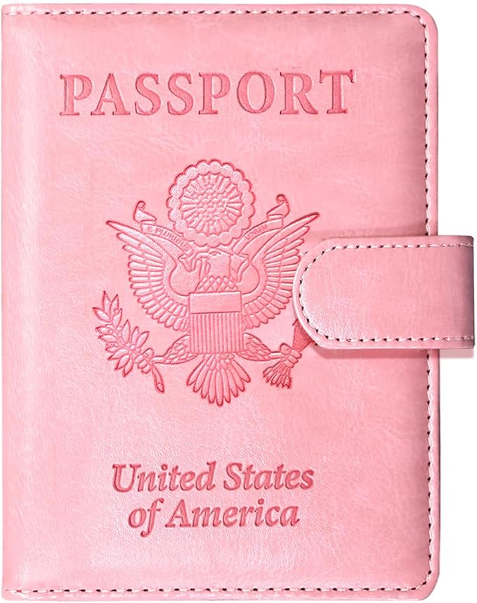 Sizobi Passport Holder for Travel, RFID Passport Cover Wallet for Women Men, Leather Passport Book Card Holder Case for International Travel Must Haves Accessories, Cruise Ship Essentials Gifts, Pink