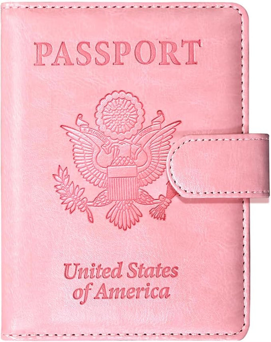 Sizobi Passport Holder for Travel, RFID Passport Cover Wallet for Women Men, Leather Passport Book Card Holder Case for International Travel Must Haves Accessories, Cruise Ship Essentials Gifts, Pink