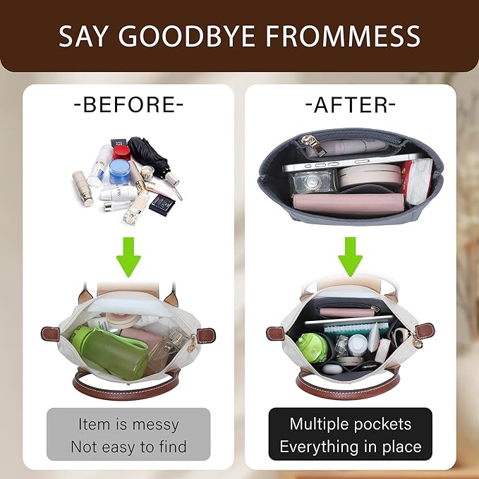 Premium Felt Purse Organizer Insert for Longchamp Le Pliage Energy/Xtra -XS, Zipper Long Champ Bag Organizer Insert with 4 Compartments