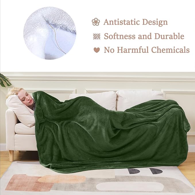 HOZY Soft Blanket King Size Fleece Warm Fuzzy Throw Blankets for The Bed Sofa Lightweight 350GSM Green 90"*108"