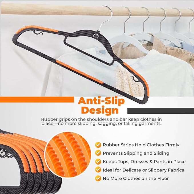 Plastic Hangers 10 Pack, Cascading Slim Space Saving Clothing Hangers with 360° Rotating Hook, Non Slip Clothes Hangers for Sweater Shirt, Heavy Duty Coat Hanger with Inner Hook for Closet, Black