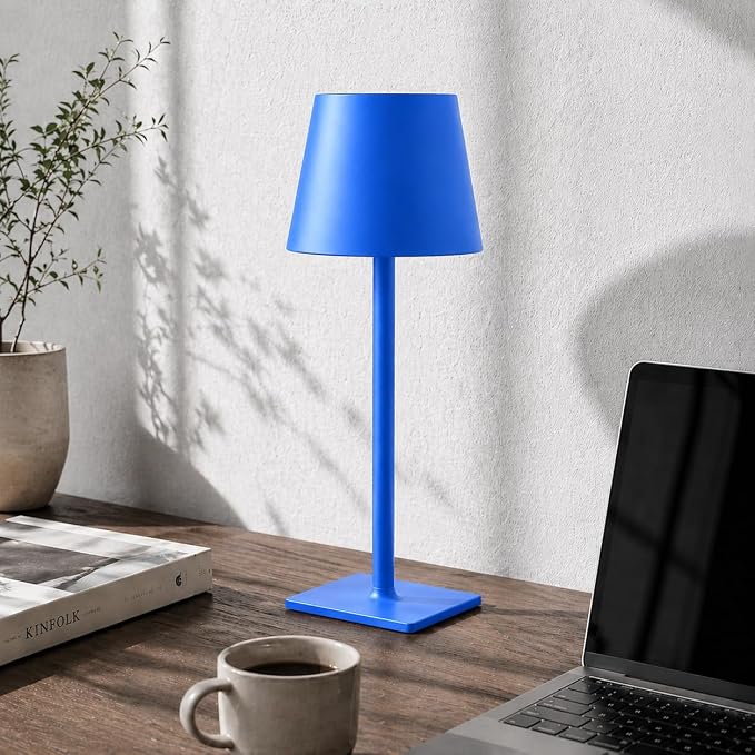 Yogaret Blue Cordless Table Lamp Set of 2, Indoor/Outdoor Table Lamp for Restaurant Home Dinner Patio Pinic | Portable table lights set of 2 wireless battery operated lamps for indoor tables, patio, restaurant, dinner and kitchen use
