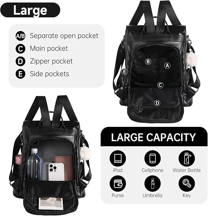 CHERUTY Women Backpack Purse PU Leather Anti-theft Casual Shoulder Bag Fashion Ladies Satchel Bags