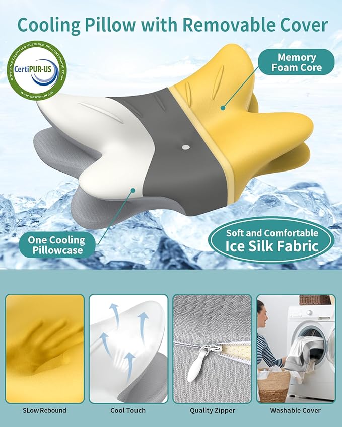 Cervical Neck Pillow for Pain Relief - Ergonomic Pillow Memory Foam Pillows for Sleeping, Cooling Orthopedic Neck Support Pillow, Contour Cervical Pillow Bed Pillow for Back Stomach Sleepers
