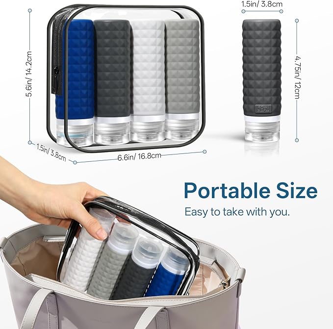 Travel Bottles for Toiletries, TSA Approved Travel Size Containers, Leak Proof Silicone Shampoo Bottles, Small Toiletry Containers with Bag for Shampoo Conditioner Lotion