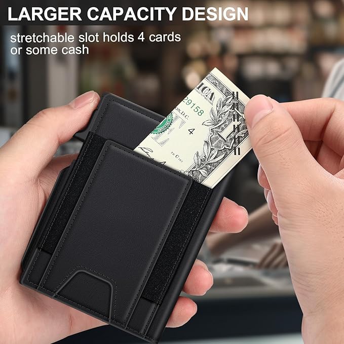 Wallet for Men Wallet with Slim Pop Up Card Holder 9-13 Cards, Bifold Minimalist Smart Wallet RFID Blocking Credit Card Holder with ID Window & Stretchable Cash Slot Compact Metal Aluminum Card Case