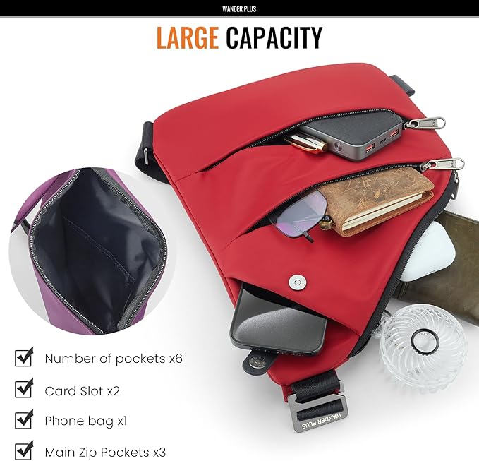 WANDER PLUS® Anti Theft Crossbody Bag, Shoulder Bag Anti-theft Design for Travel, Sport, Work