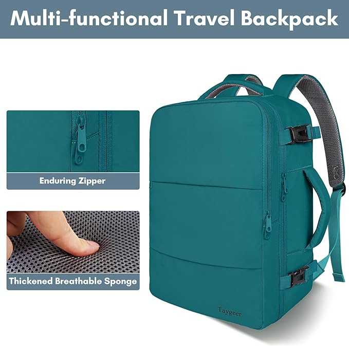 Taygeer Laptop Backpack, Airline Approved Carry On with 17.3 inch Laptop Compartment, TSA Friendly Backpack for Nursing Doctor Business Travel, Travel Daypack for Work Essentials, Peacock Blue