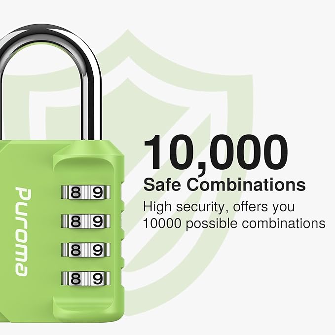Puroma 1 Pack Combination Lock for Locker 4 Digit Outdoor Waterproof Padlock for School, Gym, Sports, Fence, Toolbox, Gate, Case, Outdoor, Hasp Storage, Cabinets (Yellow-Green)
