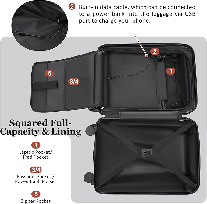 Merax Luggage Sets 5 Piece,Front Half-open Hardshell Expandable Suitcase with Spinner Wheels and Duffel Bags,Lightweight Carry on Luggage with USB Port,20/24/28IN,Silver