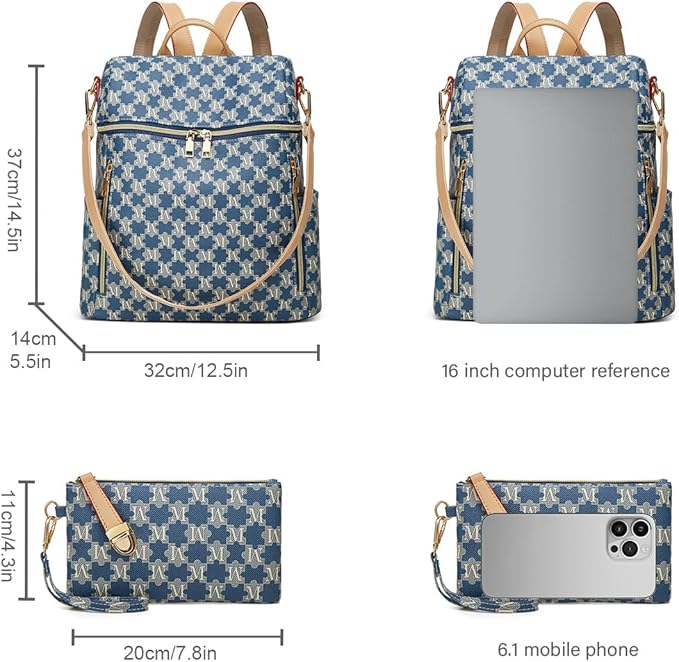 Makes Backpack Purse for Women PU Leather Travel Satchel Handbag Convertible Design Bag with Purse 2 Piece