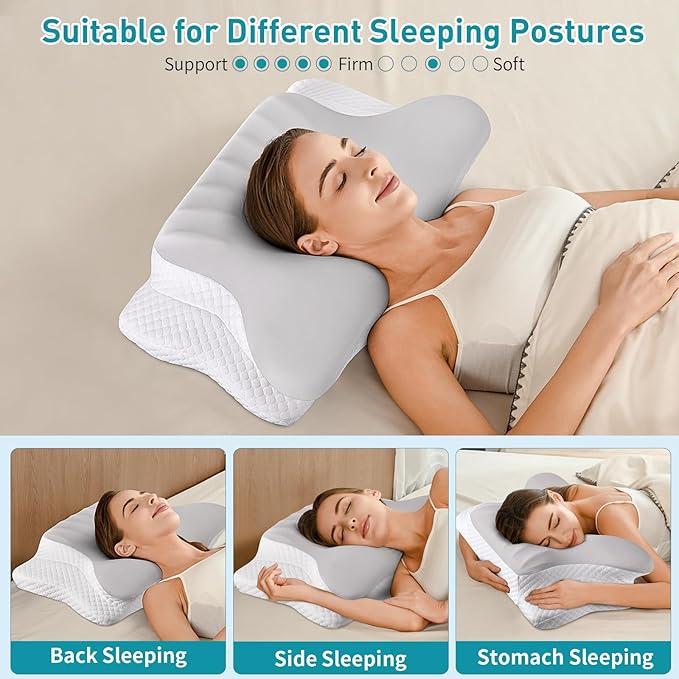 Cervical Neck Pillow for Pain Relief - Ergonomic Memory Foam Pillows for Sleeping, Cooling Side Sleeper Pillow for Neck Support, Contour Orthopedic Bed Pillow for Back Stomach Sleepers