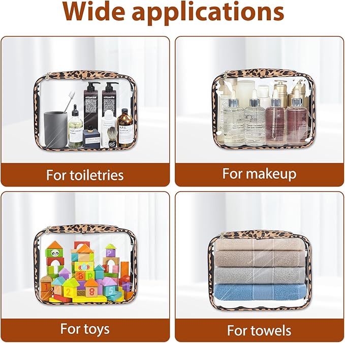 Clear Makeup Bags with Zipper, TSA Approved Travel Toiletry Bag, 3-Pack (Large, Small & Mini) Clear Cosmetic Bag, Waterproof Make Up Bag for Women, Car Bag Organizer & Car Organization Essentials