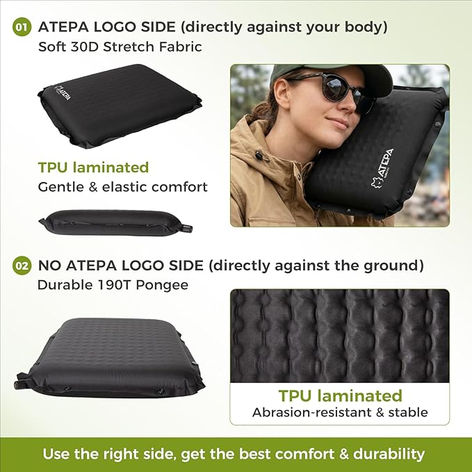 ATEPA Inflatable Seat Cushion, Self-Inflating Portable Stadium Airplane Travel Foam Cushion Pad for Camping, Sports Events, Outdoor