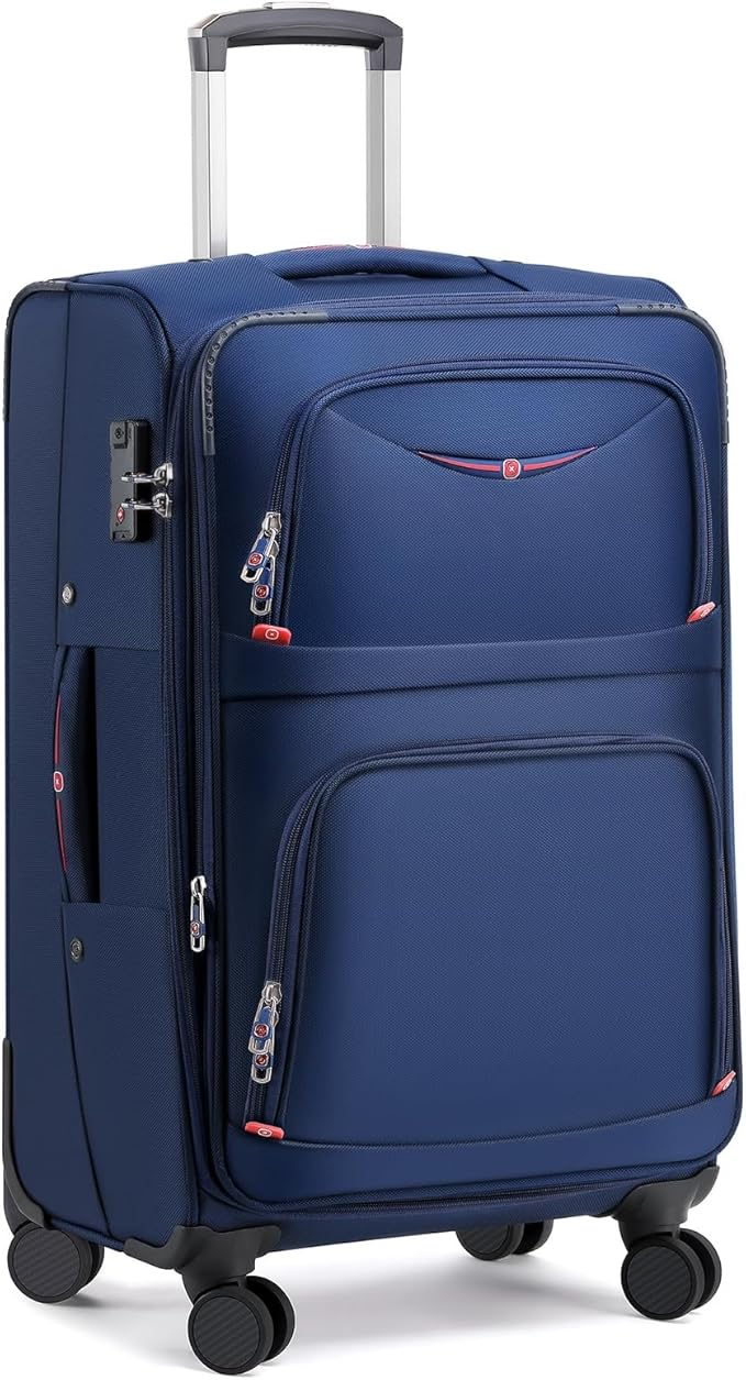 Softside Expandable Luggage with 4 Spinner Wheels, Durable Checked-Luggage Suitcase (Blue, 25-Inch)