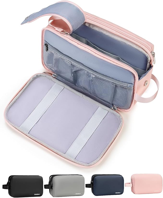 Toiletry Bag for Women - Travel Toiletries Organizer Dopp Kit Water Resistant Cosmetic Bag for Toiletry Accessories, Lightweight Pink Toiletries Bags with Zippers, Bathroom Essentials