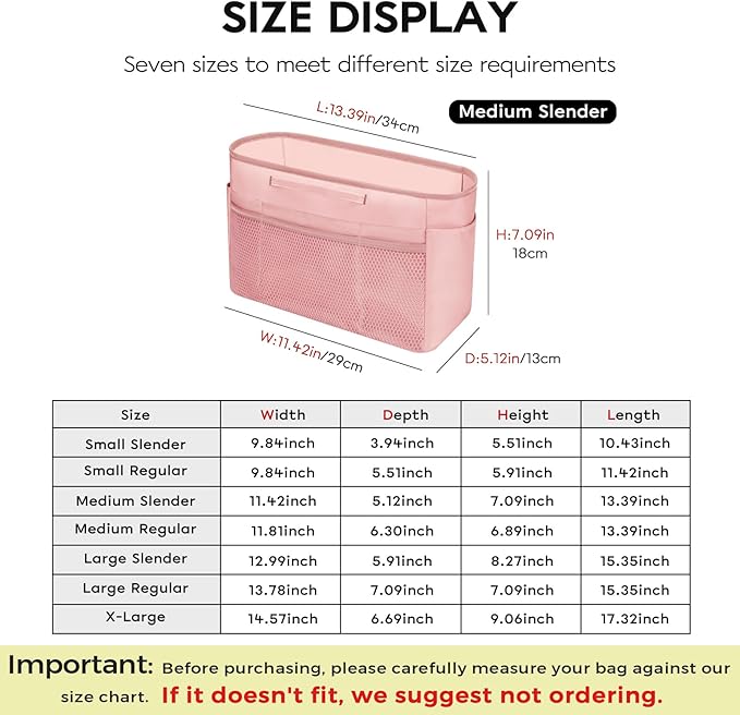 GIVLEFLY Medium Purse Organizer Insert for Tote Bag, Lightweight Handbag Organizer with Multiple Pockets, Structured Bag Insert for Women,Pink