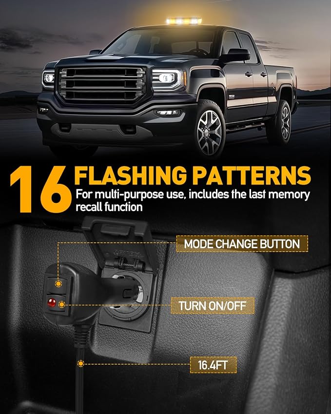 HLauto 700A Rooftop Emergency Strobe Lights Bar, 72 LED Amber White Mini Beacon Safety Flashing Warning Traffic Lights Bar w/Magnetic Base for 12-24V Trucks, Construction Vehicles, Snowplow, Cars