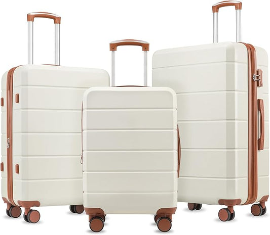 Luggage Sets 3 Piece, Expandable Hardshell Suitcase with TSA Lock & Silent Spinner Wheels, Lightweight Hardside Travel Suitcase Set for International Trips (20/24/28 in, White)