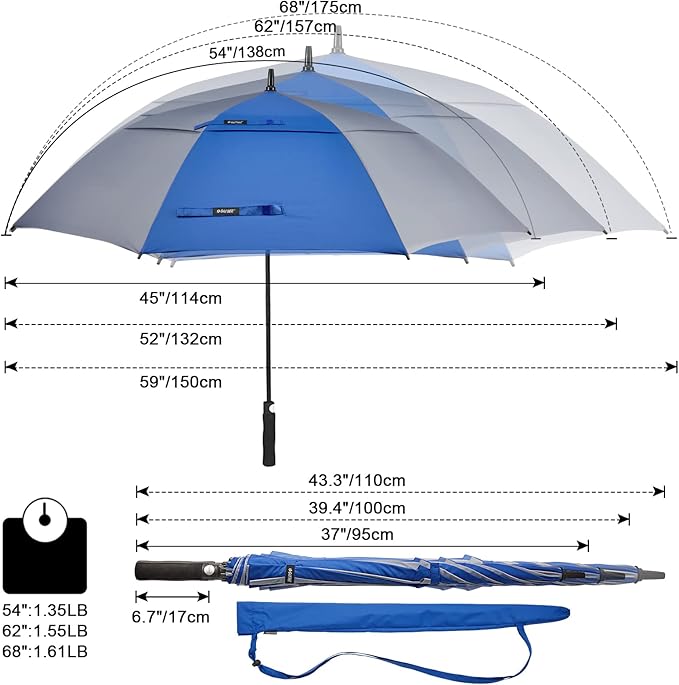 G4Free 47/54/62/68/72 Inch Automatic Open Golf Umbrella Oversize Extra Large Double Canopy Vented Windproof Waterproof Stick Umbrellas