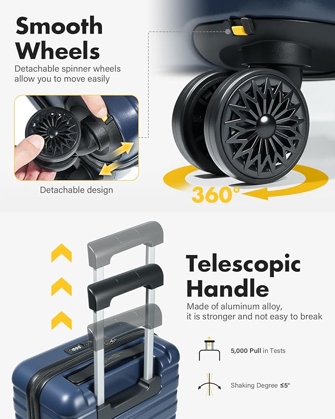 Lekesky 18 Inch Expandable Carry On Luggage Airline Approved, Hard Shell Suitcase with TSA Lock, Lightweight Spinner Wheels for Travel Weekend Trips Men Women, Blue