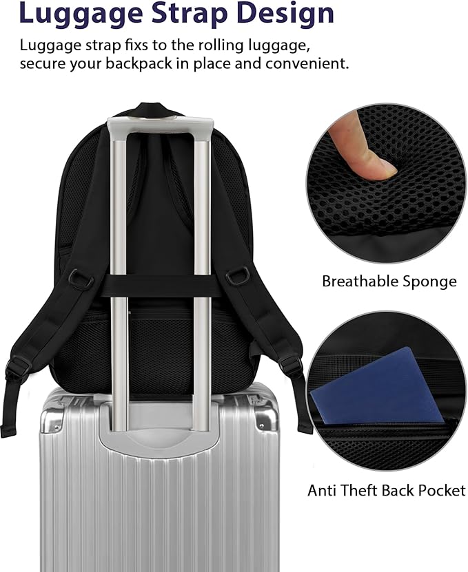 MATEIN 17 Inch Laptop Backpack for Work, Airline Approved Carry On Travel Backpack with Anti Theft Pocket and Luggage Strap, Water Resistant College Computer Daypack Gifts for Men Women, Black Green