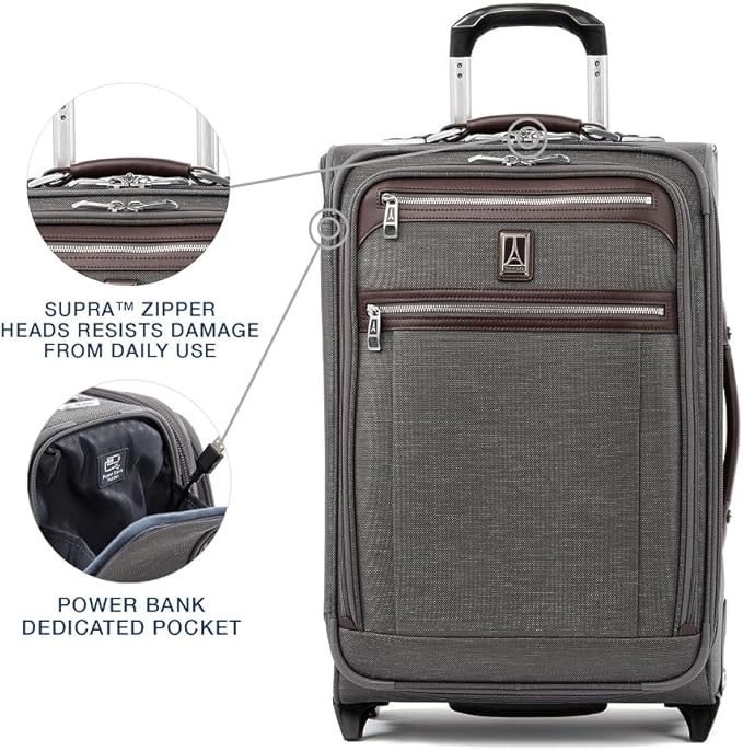 Travelpro Platinum Elite Softside Expandable Carry on Luggage, 2 Wheel Upright Suitcase, USB Port, Men and Women, Vintage Grey, Carry On 22-Inch