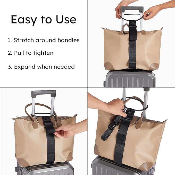 2-in-1 Luggage Straps for Suitcase with Jacket Gripper, Elastic Bungee Straps for Securing & Stacking, Easy to Carry Your Extra Bags, Connect Two Suitcases for Travel & Outdoor Use, Black