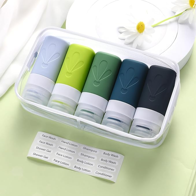INSFIT Travel Bottles for Toiletries, TSA Approved 2oz Travel Size Toiletries, BPA Free Leak Proof Squeezable Silicone Tubes Travel Essentials for Shampoo Conditioner Lotion Soap