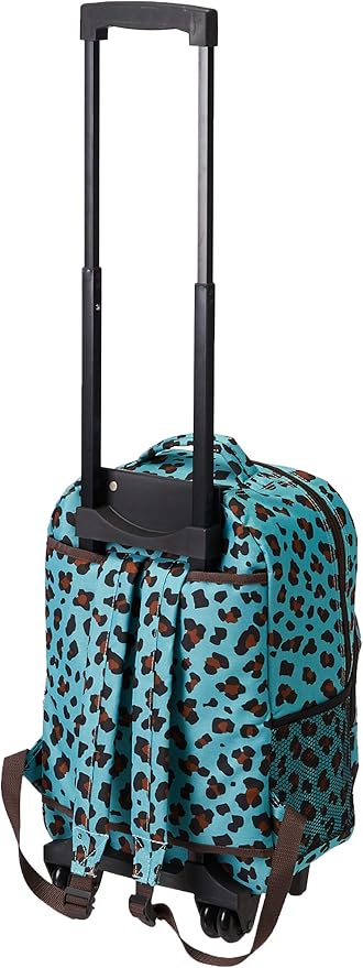 Rockland Double Handle Rolling Backpack, Blue Leopard, 17"