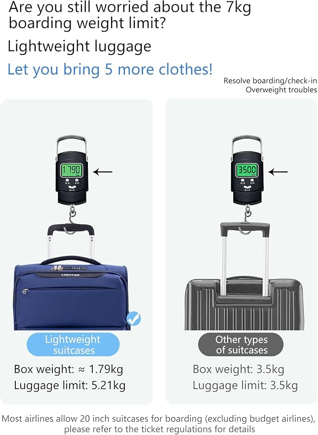 LIGHTGO 20 Inch Carry On Luggage, Softside Suitcase with Spinner Wheels, Lightweight Travel Carry On Bag for Airline Approved, TSA Lock, Water Resistant Underseat Luggage for Women Men, Navy Blue