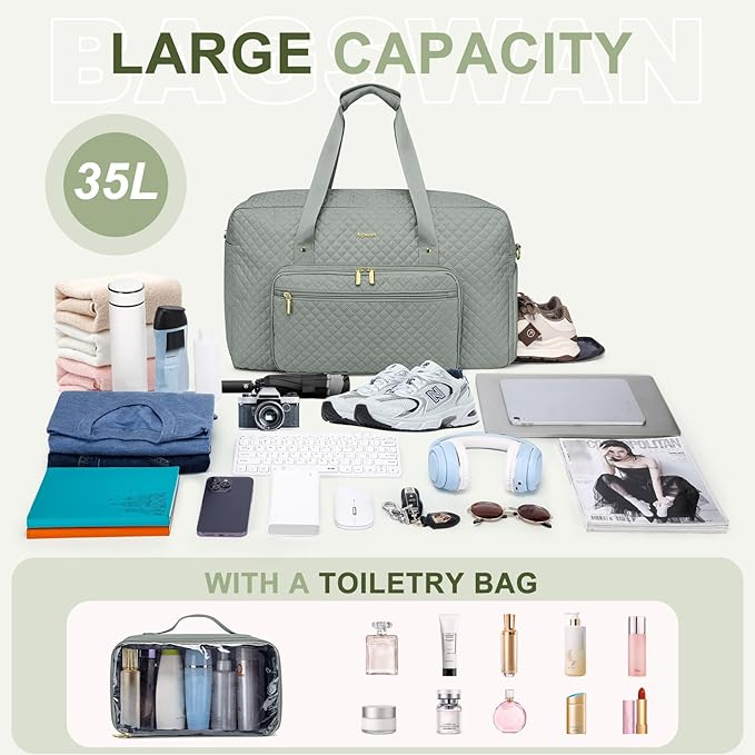 Large Weekender Travel Duffle Bag - With Shoe Compartment Weekender Bags for Womens Carry on Overnight Bag with Toiletry Bag Gym Duffel Bags with Wet Pocket Hospital Bags for Women Labor and Delivery