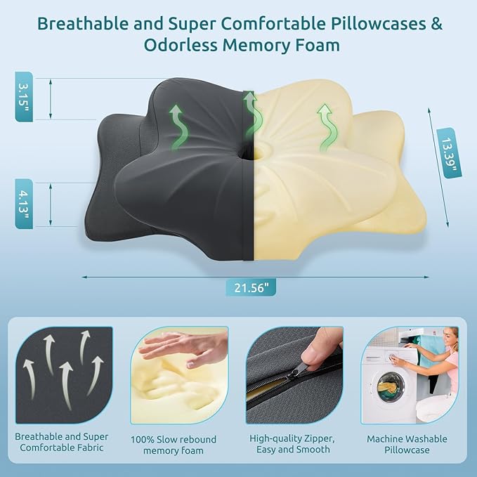 DONAMA Cervical Pillow for Neck and Shoulder Pain Relief, Cooling Contour Memory Foam Pillow, Dual-Height Ergonomic Neck Support Pillow for Side Back Stomach Sleepers with Removable Pillowcase
