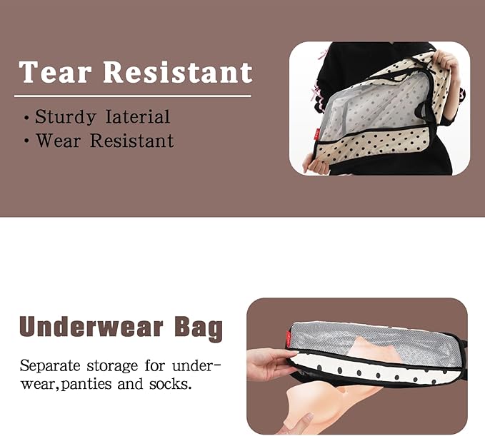 U+U 4 Set Compression Packing Cubes - Ultralight Travel Organizers, Space-Saving Suitcase Organizer, Expandable Packing Cubes for Travel, Business Trip and Family Vacation (Polka Dot)