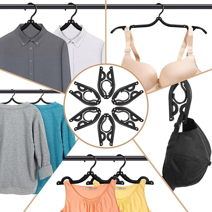 24Pcs Travel Hangers,Portable Folding Hanger,Lightweight Folding Hanger Non-Slip Travel Accessories for Clothes,Black Foldable Hangers Clothes Drying Rack for Home Outdoor Indoor